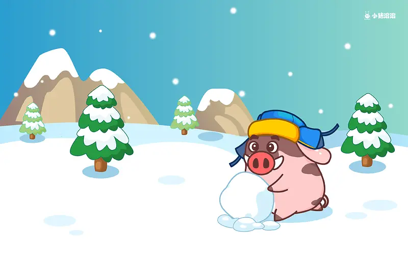 圣诞节雪地卡通小猪背景模板