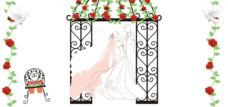 装饰婚礼几何手绘白色banner背景