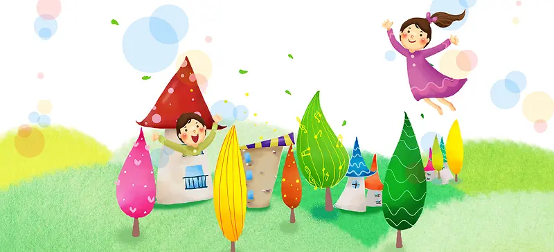 卡通清新水彩树背景banner