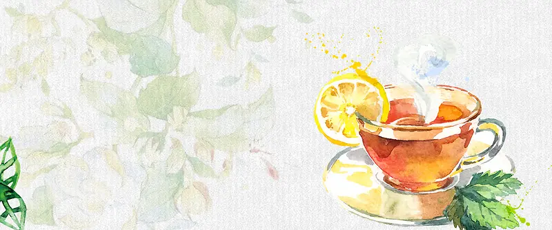 夏日柠檬凉茶手绘花纹灰色纹理背景