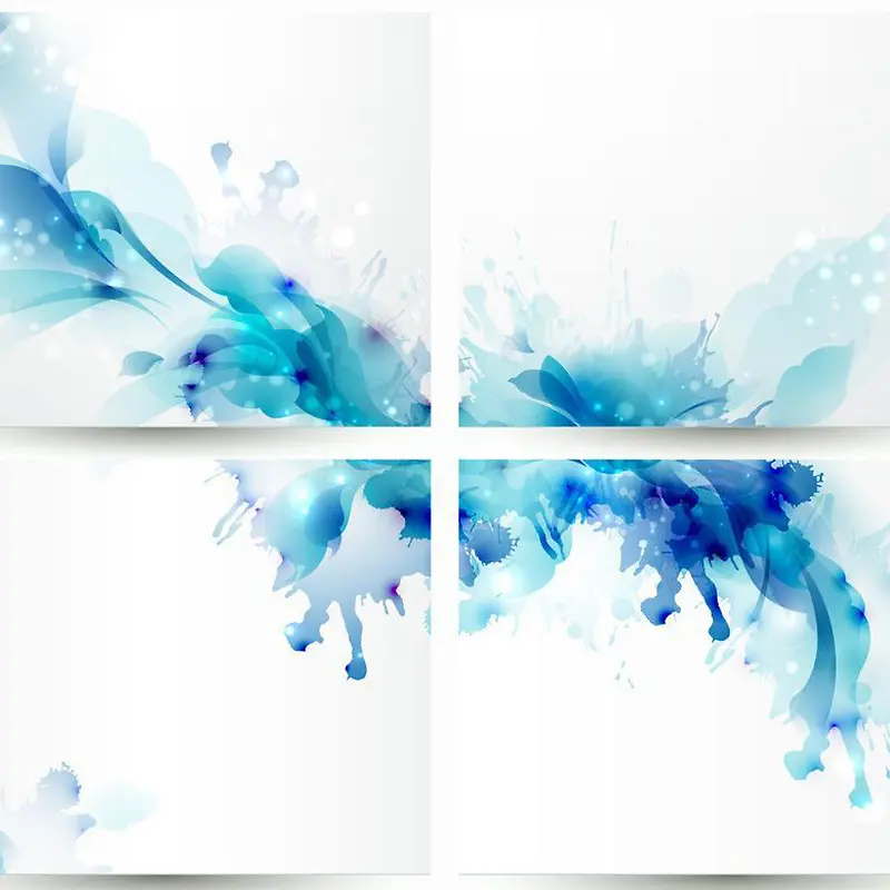四格蓝色花朵水彩手绘背景