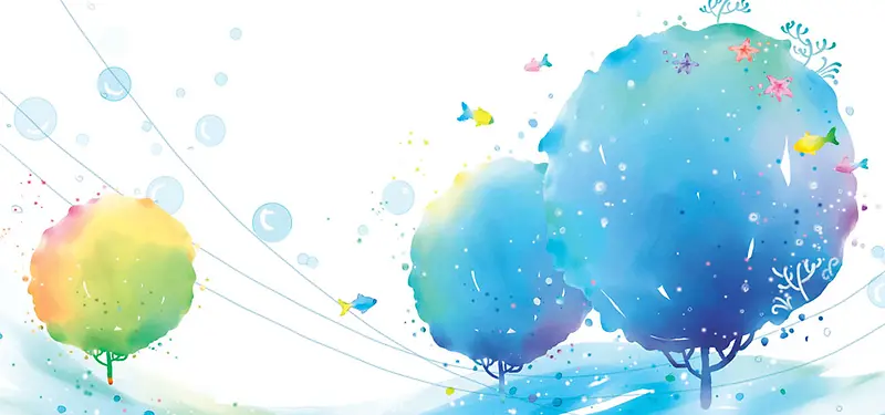 卡通水彩清新背景banner
