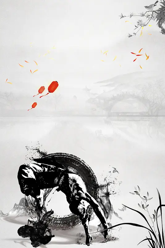 水墨中国风武术咏春拳招生海报背景素材