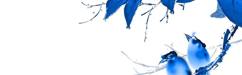 水彩蓝色花鸟背景