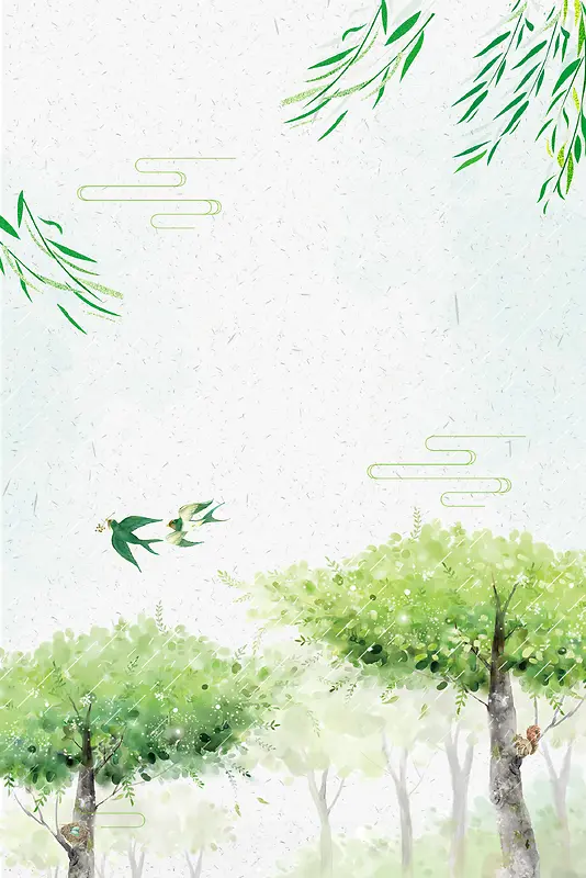 浅绿色手绘春季上新春天大树背景