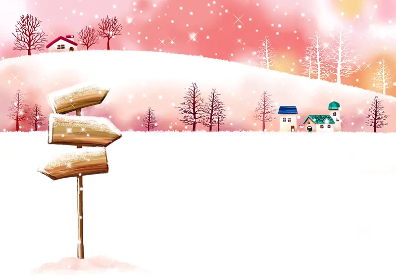 粉色冬天雪景手绘背景素材