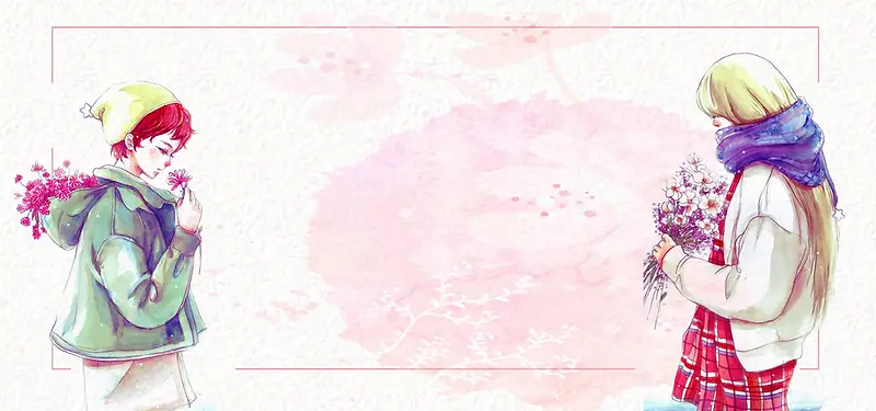 七夕手绘白色海报背景banner