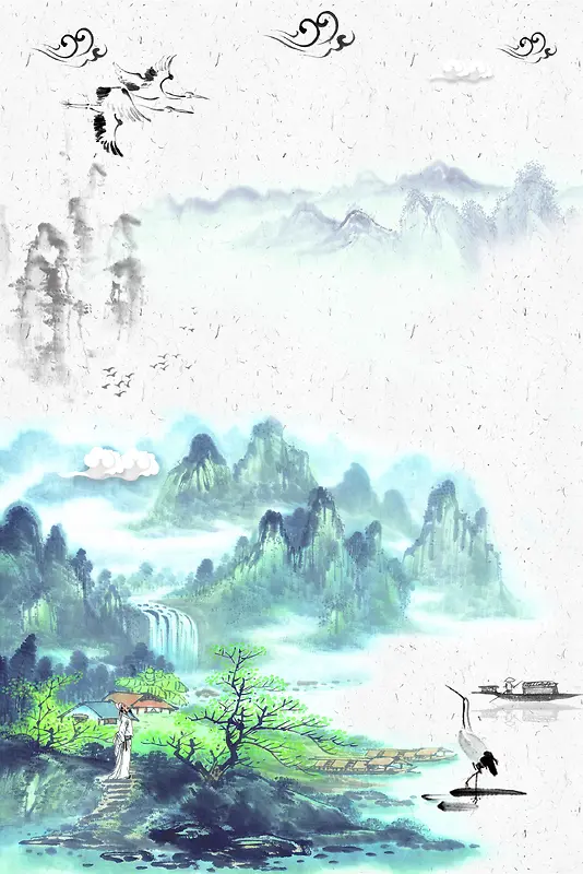 浅蓝色中国风传统节气春天群山背景