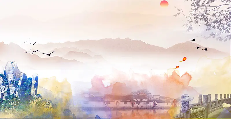 中国风传统山水风景