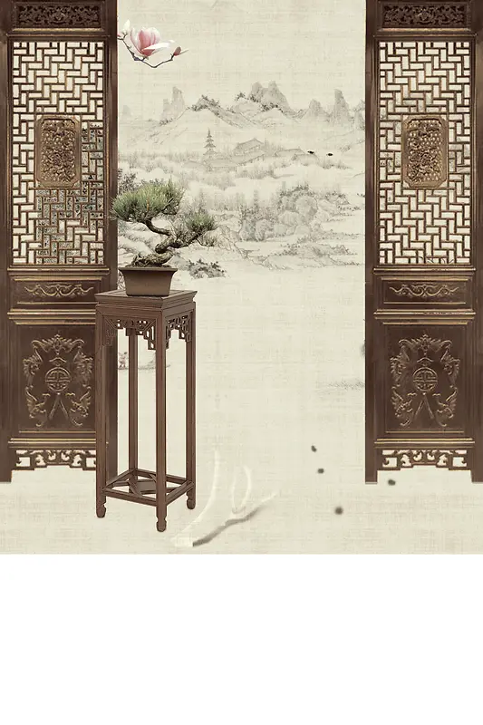 中国风庭院相册海报背景模板