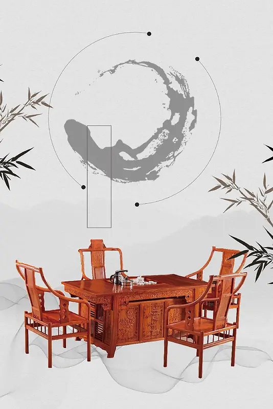 中国风红木家具展示海报背景模板