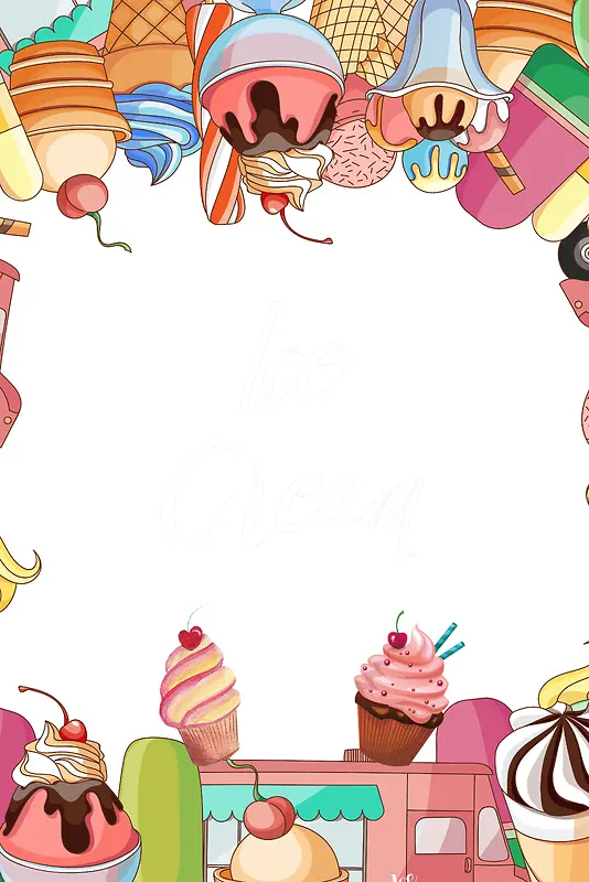 彩色简约插画冰淇淋甜点背景素材