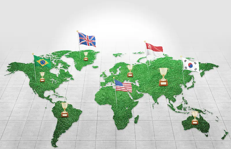 世界地图国家标示奖杯背景素材