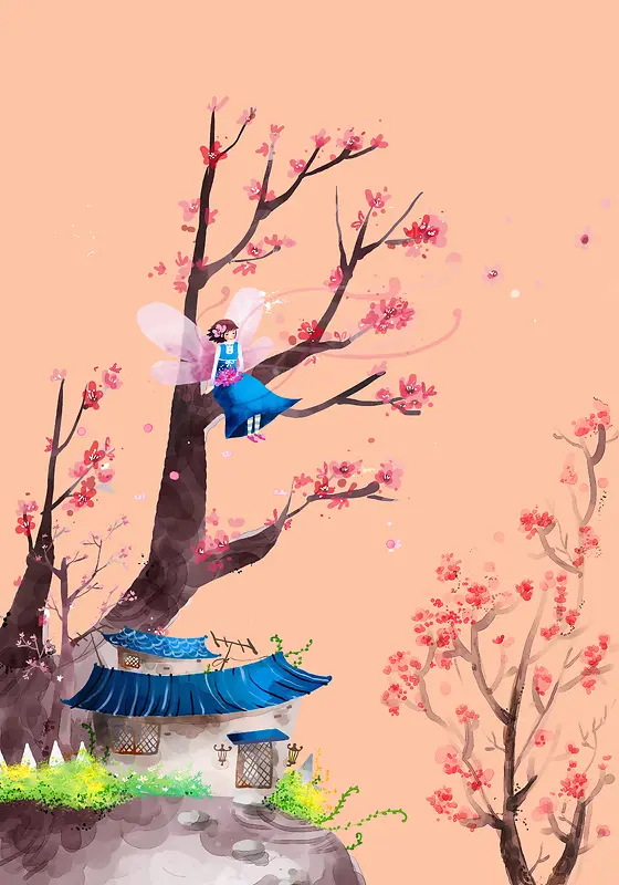 带翅膀的小女孩烂漫海报背景
