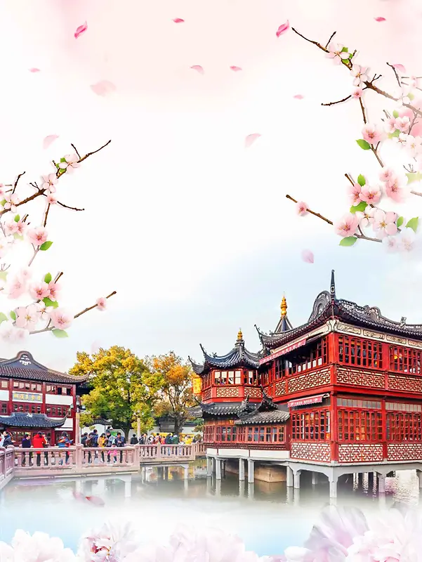 上海豫园旅游宣传海报背景模板