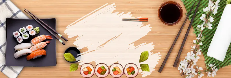 米色舌尖美食寿司banner