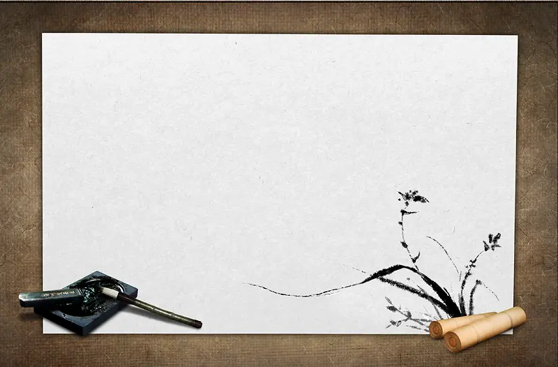 中国风古典砚台画纸黄色背景素材