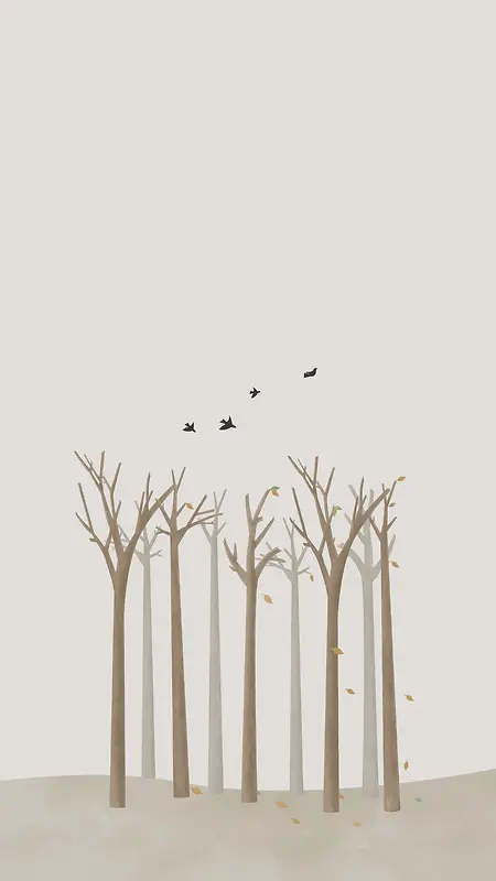 原创插画灰色系霜降树林鸟24节节气