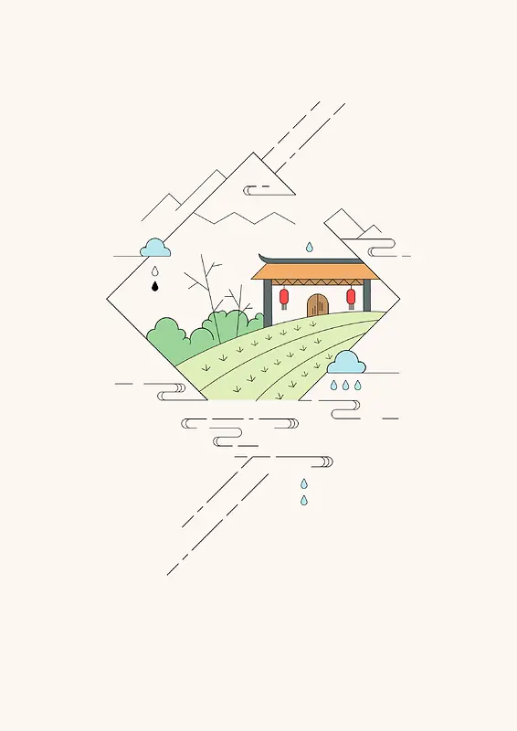 中国传统24节气谷雨节气插画手绘海报
