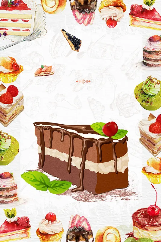清新手绘蛋糕宣传海报背景psd