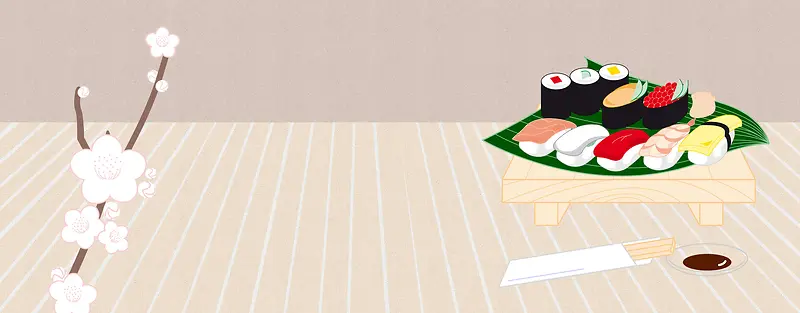日式手绘卡通寿司樱花背景