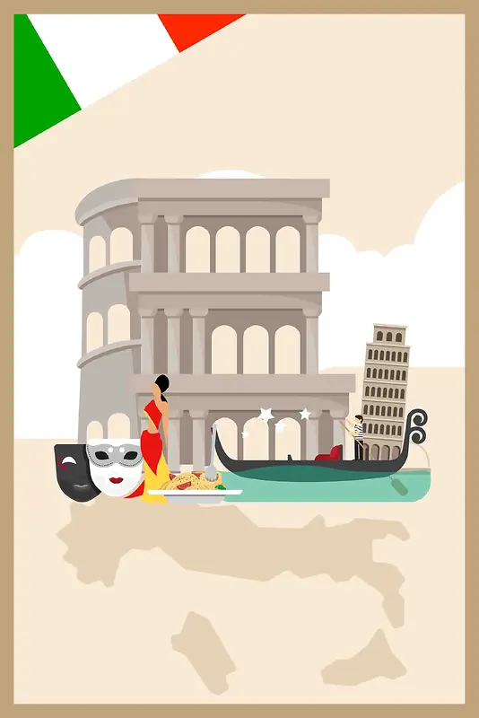 欧洲意大利旅游宣传海报背景模板