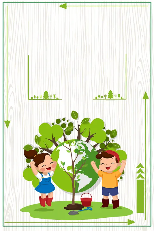 绿色卡通植树造林防止沙漠化