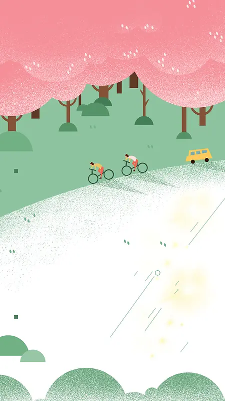 春天绿色田园骑自行车游玩背景