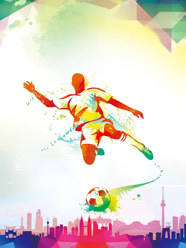 彩色质感剪影建筑足球海报背景素材