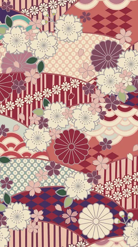 日式复古手绘花朵纹理H5背景