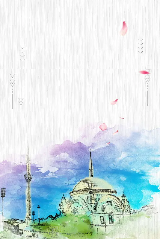 水彩画土耳其风光旅游海报背景素材