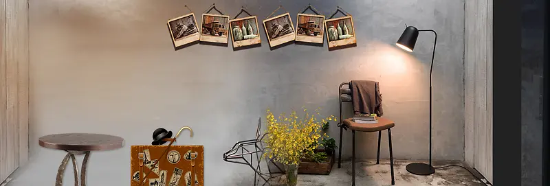 复古家居室内场景照片墙设计淘宝海报背景