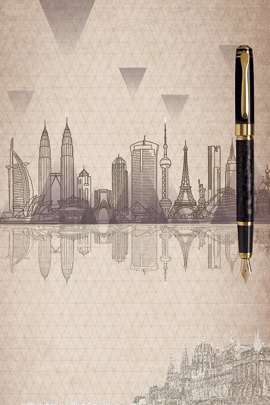 复古手绘钢笔旅游日记海报背景素材