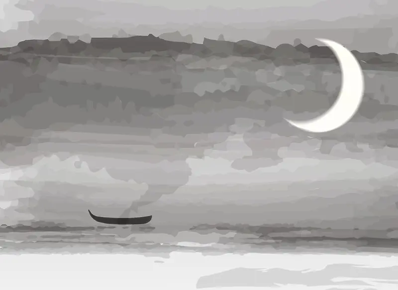 月下江上小船中国风诗意水墨海报背景