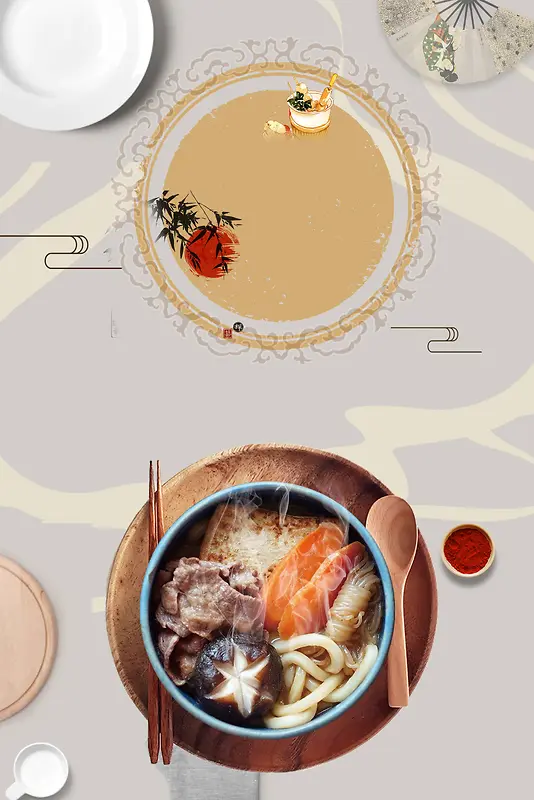 寿喜锅灰色创意美食宣传背景