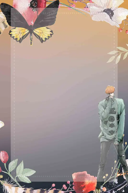蝶恋花美妆服装搭配手绘帅哥婚庆广告背景