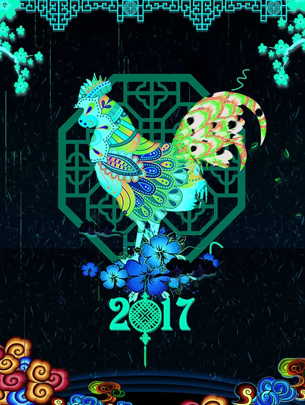 2017鸡年中国风背景素材