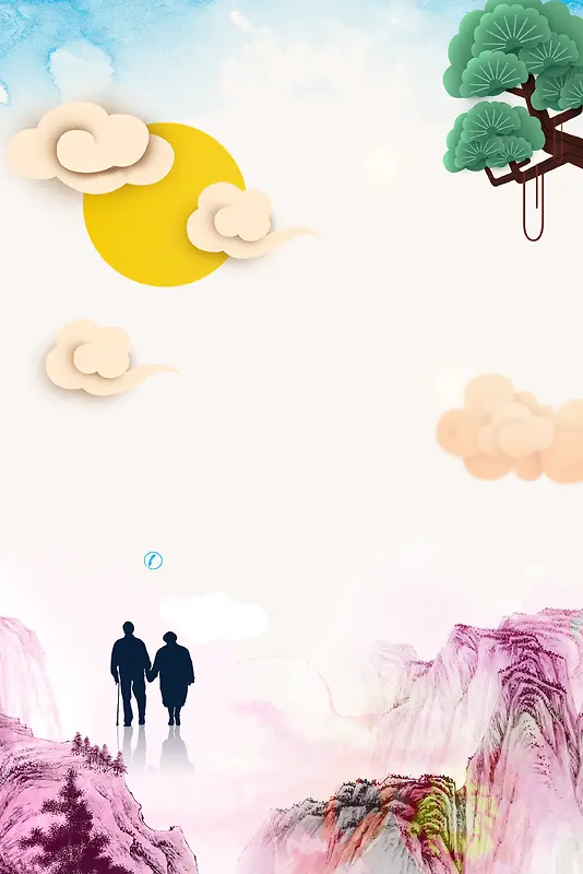 九九重阳节大气简约山水banner