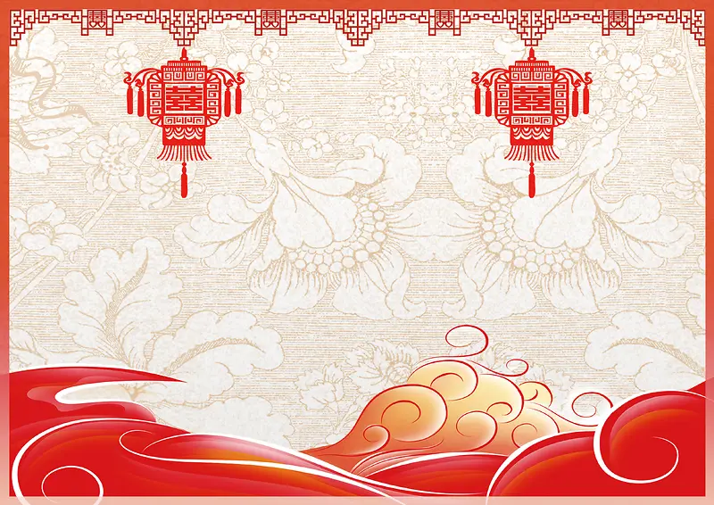 中式手绘云纹底纹灯笼元旦新年背景素材