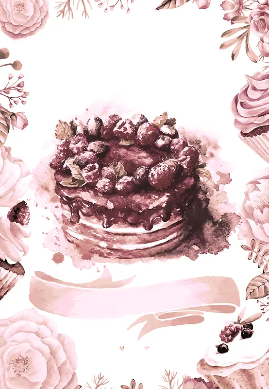 蛋糕花朵母亲节彩绘糕点海报