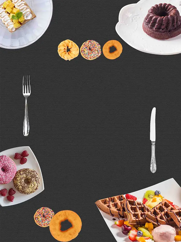 下午茶黑背景甜品店美食海报设计背景模板