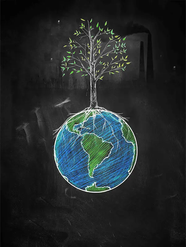 黑色创意粉笔画世界清洁地球日公益宣传