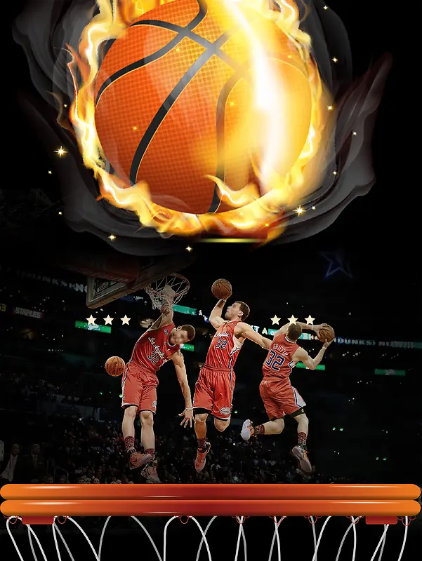 篮球运动篮筐火焰运动商务广告背景素材