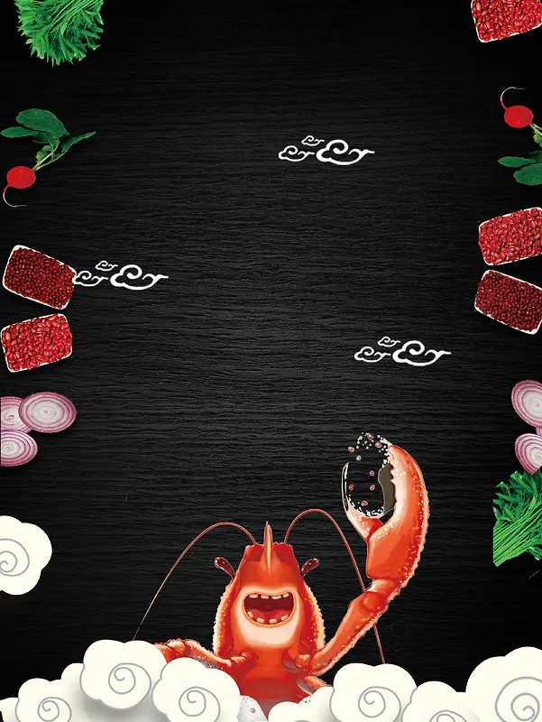 黑色简约菜牌彩蛋龙虾创意卡通背景素材