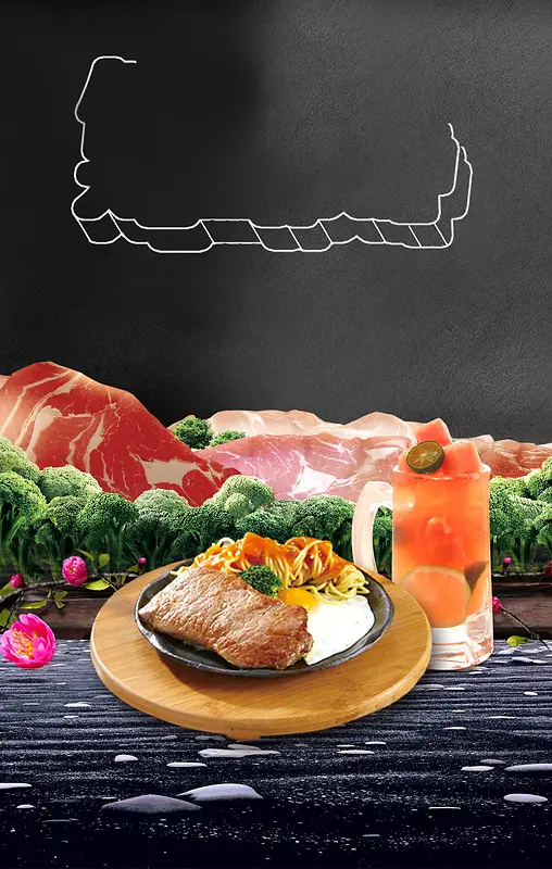 牛排美食创意海报背景模板