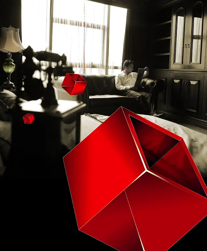 大气红色几何宾馆灰黑色背景素材