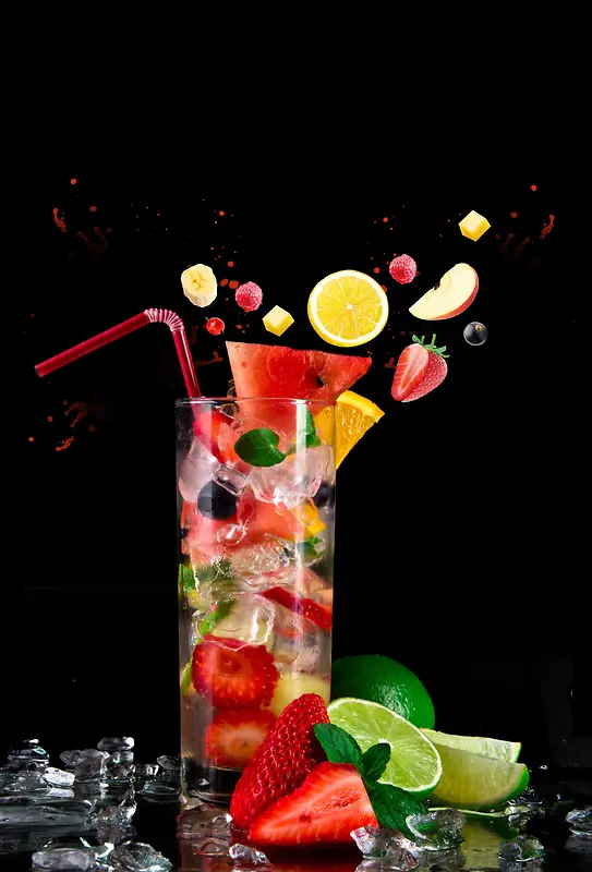 清新鲜榨水果果汁餐饮海报背景