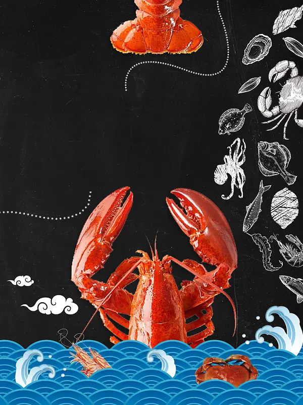 海鲜龙虾创意美食海报背景