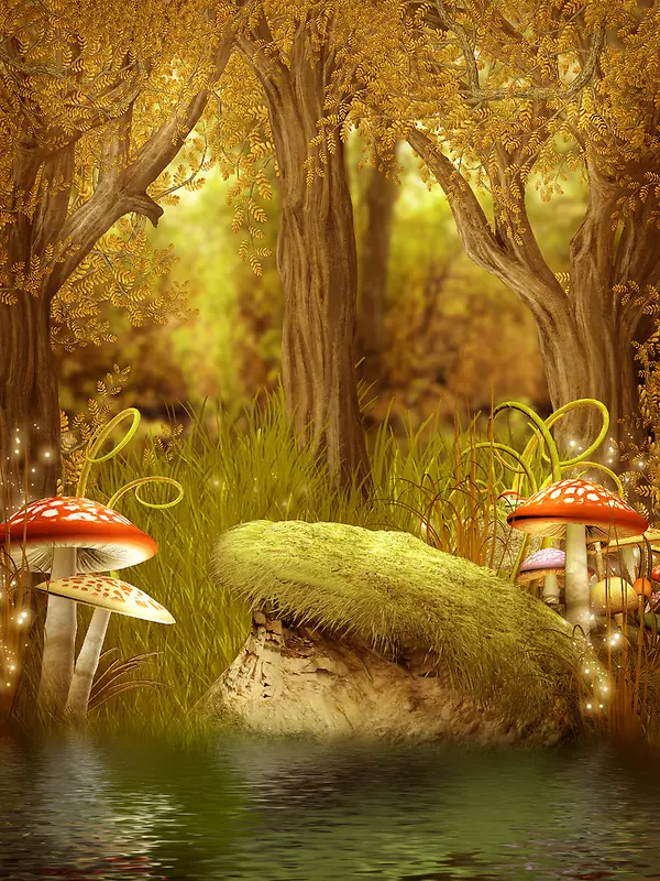 卡通蘑菇森林背景