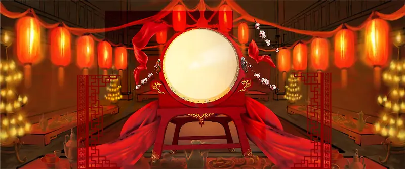 中国风室内酒会酒宴淘宝灯笼新年背景